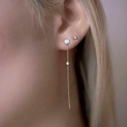 2021 Hot Fashion Thin Link Cz Charm Luxury Women Fine 925 Sterling Silver Gem White Stone Long Tassel Drop Chain Earring Jewelry