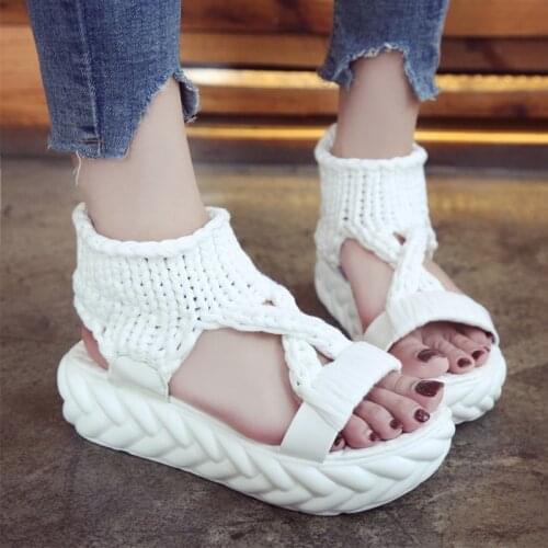 Sandals Straps Black Shoes for Women Med Clogs Wedge Espadrilles Platform Muffins shoe All-Match 2021 Summer Beige Sports Comfo