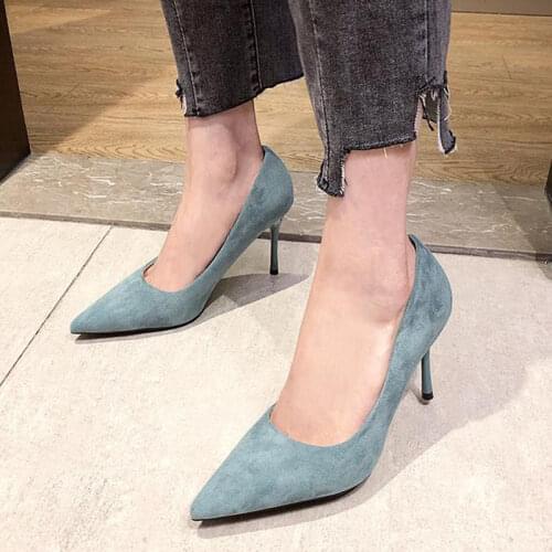 2021 New Black Flock Pointed Toe High Heels Women Ladies Shoes 41 42 43