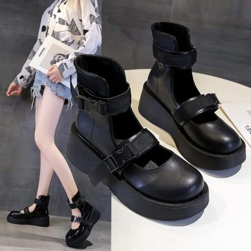 Mary Jane Single Shoe Female Summer 2021 New Platform Cool Boots, High Top, Black Metal Buckle Retro Single Shoe Female