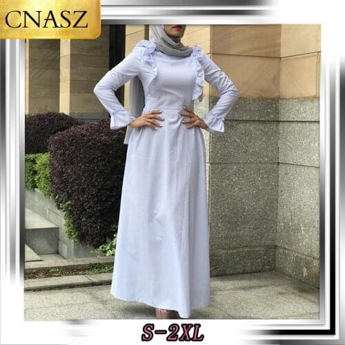 2019 New Muslim Islamic Fashion Womens Robes Ruffled Large Swing XL Stripes Dubai Marocain Abayas For Women Long Sleeve Dress