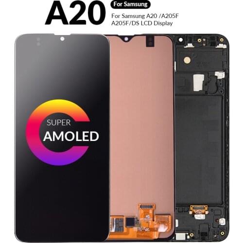 AMOLED A20 LCD Display For Samsung Galaxy A20 A205 SM-A205F/DS A205FN LCD Touch Screen Digitizer Assembly LCD With Frame
