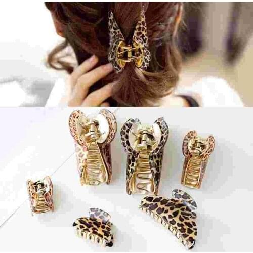 Korean Sale Women Simple Acrylic Leopard Print Style Hairpin Vertical Hair Clip