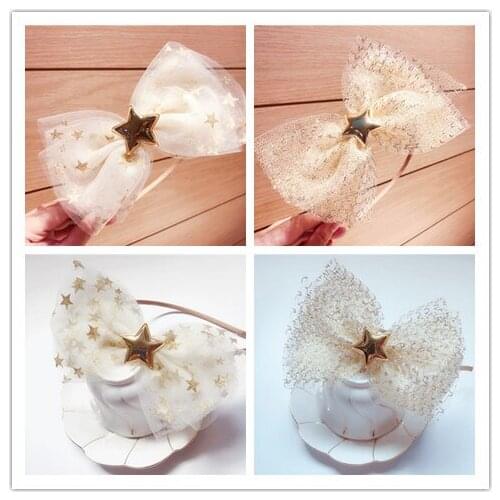 10pcs Fashion Royal Glitter PU Star Bow Hairbands Solid Gauze Bowknot Hair Sticks Princess Party Headwear Girls Hair Accessories