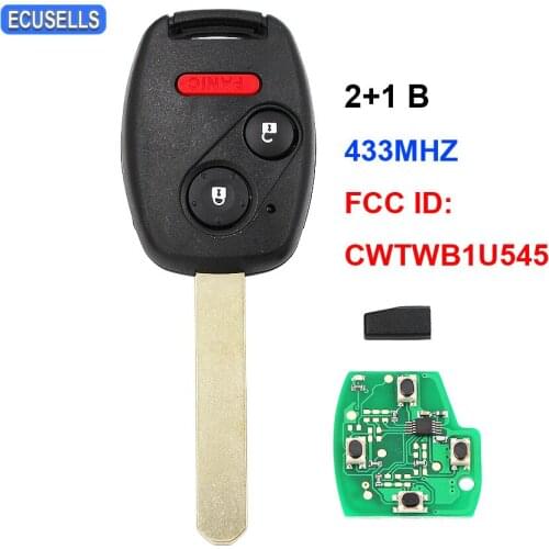 2+1/3 Button Remote Key Full Complete Smart Car Key Fob 433Mhz for Honda Pilot 2005-2008 Uncut Blade FCC ID: CWTWB1U545
