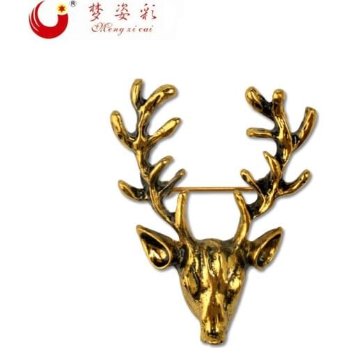 2019 Vintage Men Jewelry Deer Head Lapel Pin Metal Brooch Pin Women Christmas Gift