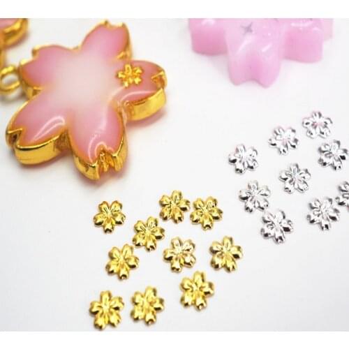 3D Mini Golden Silver Flowers Stuff 100pcs Sakura Rivet DIY UV Resin Jewelry Fillings Handmade Charms Decor Metal Craft