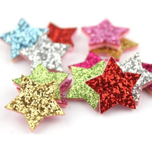70Pcs 2cm Glitter Star shape shiny felt Padded Appliques for childrens crafts headwear Supplies DIY Baby BB Clip Accessories