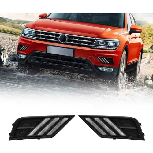 M&C For VW Volkswagen Tiguan 2017 2018 2019 2PCS Car LED Daytime Running Light ABS Fog Lamp With Turnnig Yellow Signal DRL