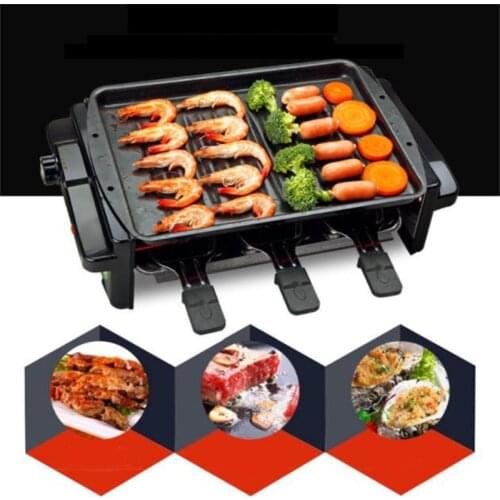 Smokeless Electric BBQ Grill Pan Temperature Control Meal Skillet Beach Grill Plate Non-Stick Tray Tool Stainless Steel SK07
