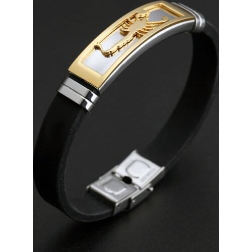 Scorpion Stainless Steel Pattern Bracelet Silicone Men Hand Jewelry Black Band Size Adjustable Wrist Bangle браслеты на руку