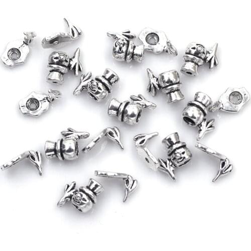 20Sets End Beads Cap Snowman Christmas Day Winter Silver Tone Metal Fit Charms Bracelets Jewelry DIY Making Findings 13x8mm