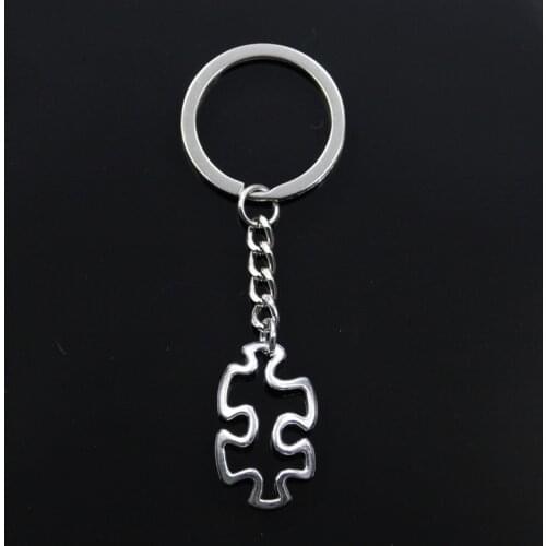 Jigsaw Puzzle Piece Autism Awareness 30x18mm Pendant Key Ring Metal Chain Silver Color Men Car Gift Keychain Dropshipping