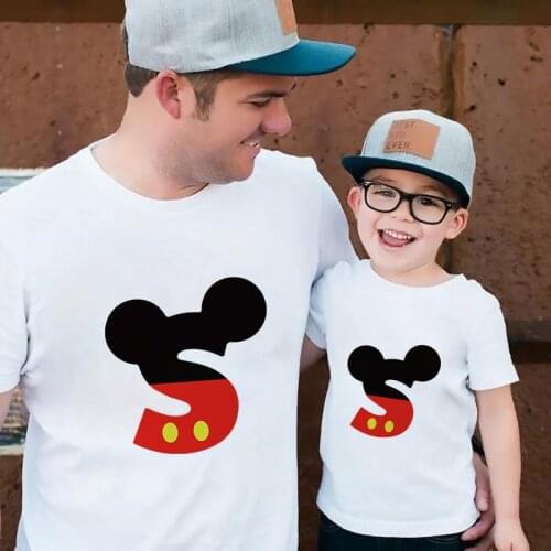 Mickey Mouse Disney Cartoon ABC Print T Shirt Father Son Unisex Mommy And Me Tshirts Harajuku Fashion New Family Matching Outfit