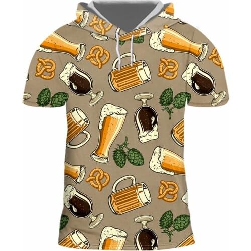 IFPD 3D Beer Printed Hooded Tshirt Mens Summer Cheers T Shirt Short Sleeve Shirts Hip Hop Harajuku Top Oversize 6XL Wholesale