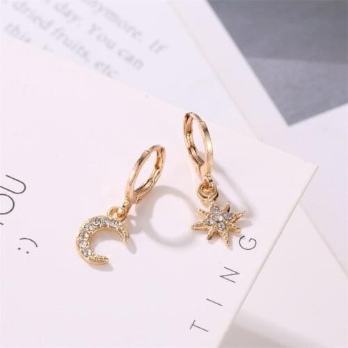 Punk personality geometric asymmetry earings star moon earring girl Korean hip hop fashion jewelry gold earrings wholesale