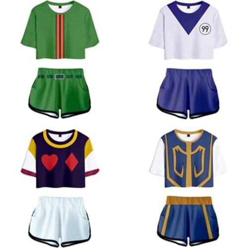 Hunter X Hunter Hisoka Killua Zoldyck/Gon Freecss Cosplay Costume Women 3D Print Crop Top Shorts Two Piece Sets