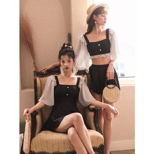 Summer 2021 Ladies Bathing Suit Push Up Surfing Swimsuit With Sleeve French Skirt One-Piece Swimwear For Women Korean Ruffle