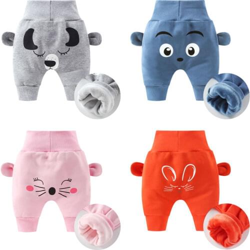 Baby Cute Pants Boys Girl Cartoon High Waist Protection Belly Children Toddler Spring Autumn Winter Newborn Warm Velvet Trousers
