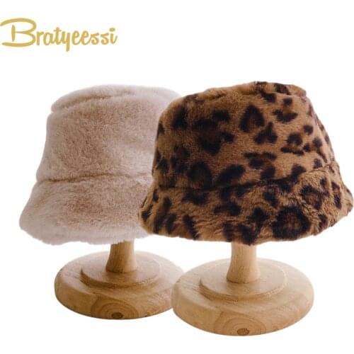 Fashion Winter Hat for Kids Faux Fur Bucket Hat for Girls Boys Cap Children Warm Baby Hat Kids Accessories 2-5Y