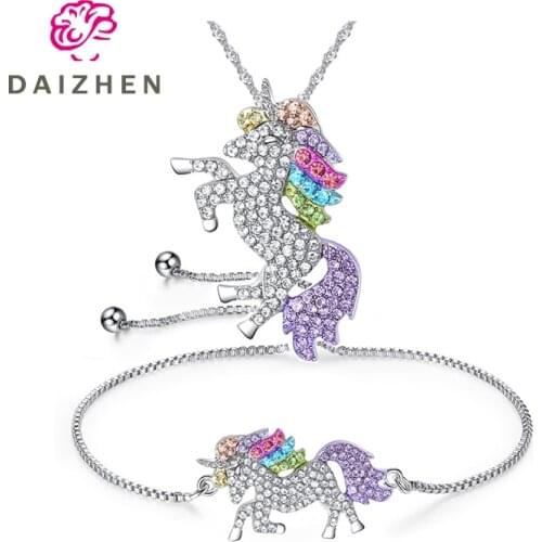Trendy Necklace For Women Baby Gifts High Quality Horse Animal Crystal Necklace Girls Rainbow Necklaces & Pendants Holiday Gift