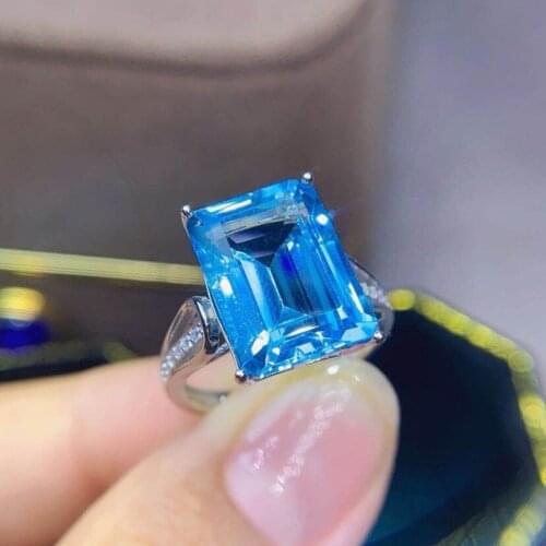 Fashion Temperament 925 Pendant Necklace Simulation Aquamarine Topaz Color Treasure Adjustable Ring For Women Jewelry Wholesale