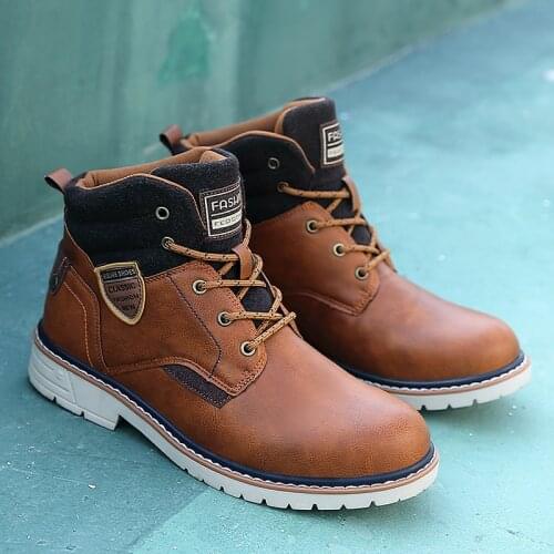 Fashion Retro Brown Martin Boots Men Winter Men Shoes Waterproof Mens Snow Boots Comfortable Non slip Man Motorcycle Boots