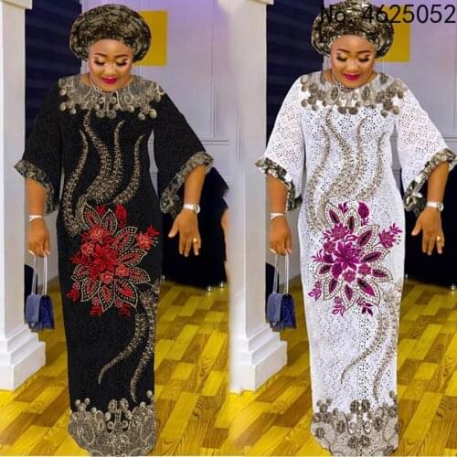 2021 New African Lace Dresses For Women Embroidered Sequin Maxi Robe Muslim Hijab Abayas Ankara Dashiki Kaftan Robe Africaine