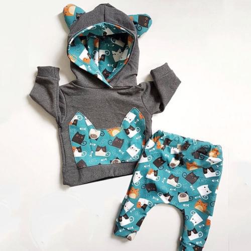 Newborn Kid Baby Boy Girl clothes Cotton lonf sleeve hooded hoodies +pants Clothes Set Outfit Tracksuit