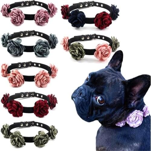 Pet Dog Collar Necklace Roses Flower Design Princess Cat Puppy Accessory 2 Sizes 4 Colours Collars, Harnesses & Leads