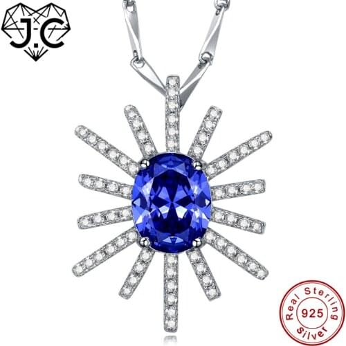 J.C for Women Men Snowflake Shaped Necklace Excellent Tanzanite & White Topaz Solid 925 Sterling Silver Pendant Fine Jewelry
