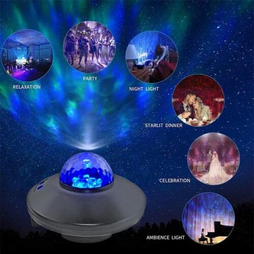 Starry Sky Night Light Projecto Ocean Wave Projector Laser Light USB Bluetooth Voice Control Lover Romantic Gift for Bedroom