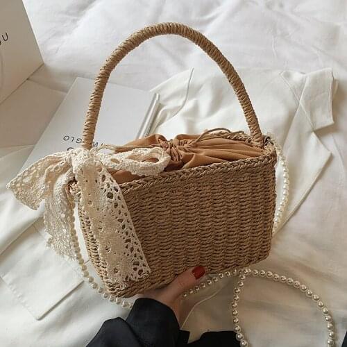 Hand-woven Womens Shoulder Handbag Totes Bohemian 2021 Summer Straw Beach Bag Travel Beading Weaving Basket Bags