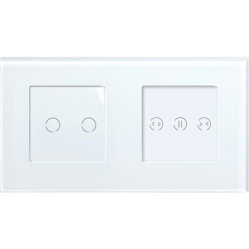 Bseed 2 Gang With Curtain Switch EU Standard Light Touch Switch White With Crystal Glass Panel 157*86mm