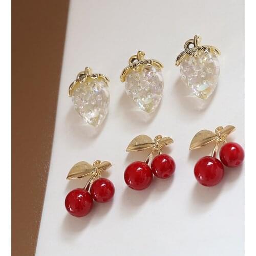 10pcs Korean Style cute white translucent strawberry Earrings For Women Girls red cherry fruit pendant Diy Jewelry Accessories