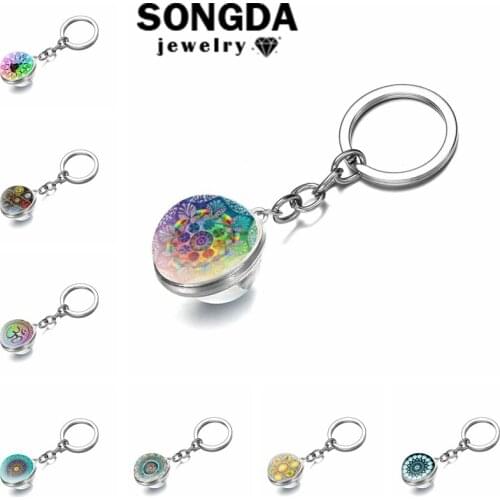 SONGDA Indian Mandala Style Key Chain For Bags Buddhist Art Ball Pendant Key Ring Woman Car Keychain Jewelry Man Family Kid Gift