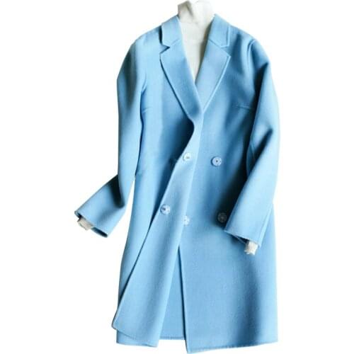 Specials double-sided woolen fabrics womens fashion mid long slim shaping overcoat 6color S36-2XL/44
