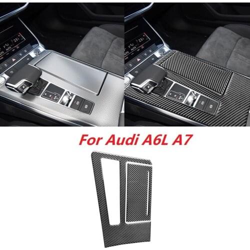 Car styling Carbon Fiber Water Cup Holder Gear Panel Covers Stickers Fit For Audi A6L A7 2019 Interior Auto Accessories