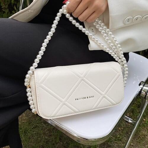 Quilted Pearl Shoulder Bags for Women Small Square Crossbody Bags Lady Rhombus Plaid Messenger Bag Simple Flap Designer Handbags