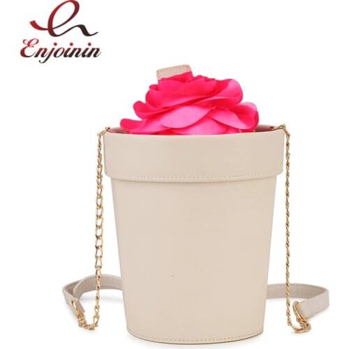 Fun Flower Potted Shape Chain Shoulder Bag Fashion Women Crossbody Bag Bucket Handbag Funny Purses Casual Pouch Pu Leather