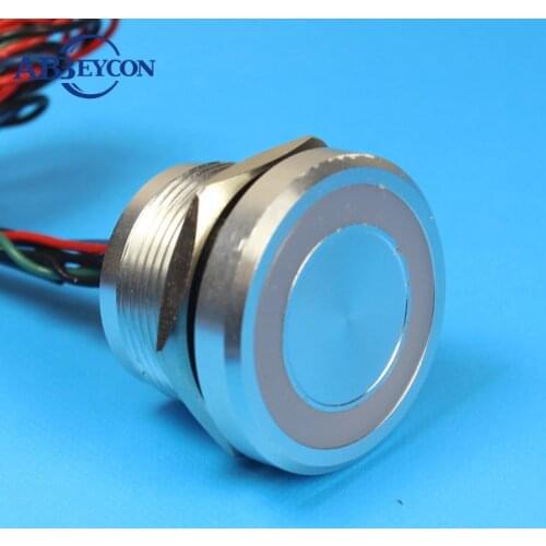 25mm O-Ring LED Iluminated Light Self Lock Natural Anodized Aluminium IP68 Waterproof Flat Head Touch Wired Piezo Button Switch