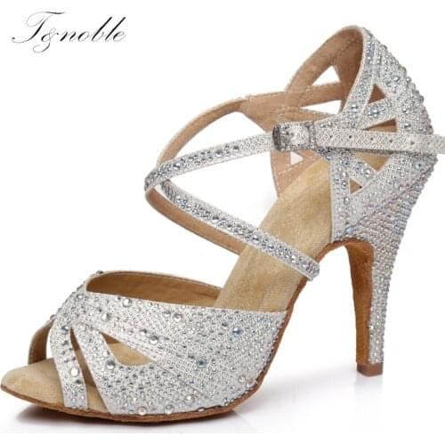 Sneakers Dance Shoes Women Latine Party White Black Sandals Satin Shining Rhinestones Soft Bottom Summer High Heels 5-10cm L390