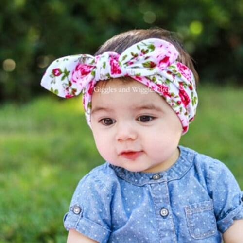 TWDVS Newborn Printing Flower Knot Elastic Hair band Kids Cotton Hair Accessories Elastic Bands Rabbit Ears Headband W196