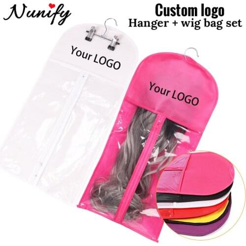 20Sets Custom Logo Wig Storage Bag Holder Case Dust-Proof Hair Extension Wig Bags Organizer Hanger For Hairpiece Human Hair