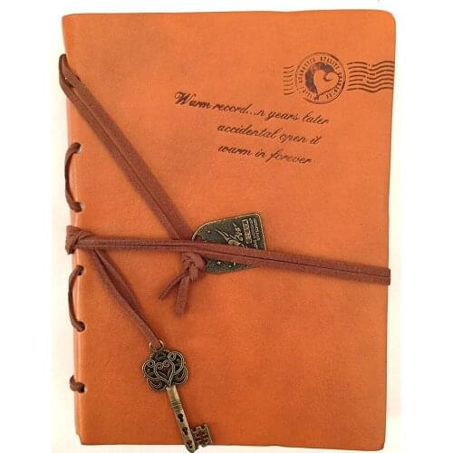 Diary String Key Retro Vintage Classic Leather Bound Notebook (Orange)