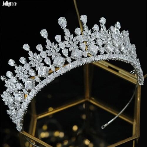 Luxury Wedding Pageant Cubic Zirconia Tiara and Crowns for Women CZ Zircon Birthday Party Headpiece Sweet 16 Hair Accessories