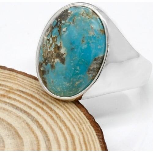Vintage 925 Sterling Silver Women Ring With Blue Natural Stone Thai Silver Simple Design Ring Unisex Fashion Jewelry