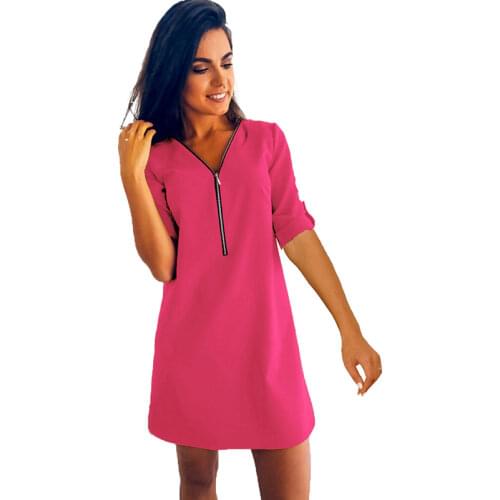 Sexy Dress Women Summer 2020 Zip Up Black Dresses Loose V Neck Plus Size Clothing White Vestidos Feminino CX597