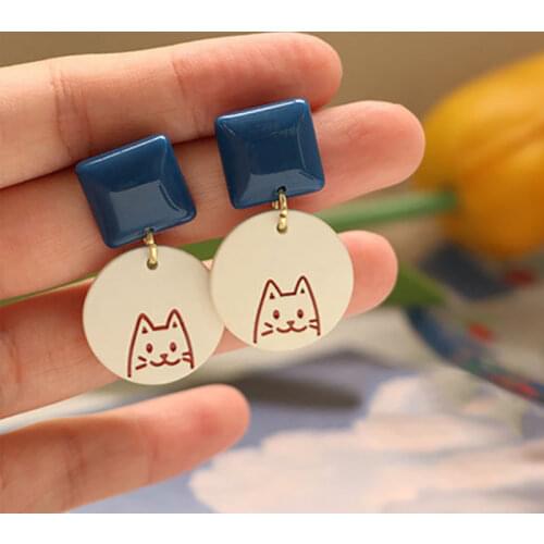 Summer Korean Fashion Cute Cat Earrings for Women Sweet Resin Dating Earrings 2021 Trend Statement Jewelry Friends Gift M4