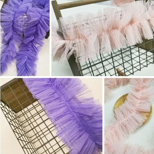 1 Yard Quality Beautiful Pink Purple Lace Ribbon Nigeria Lace Trim DIY Embroidered 13cm Sewing Decoration African lace fabric